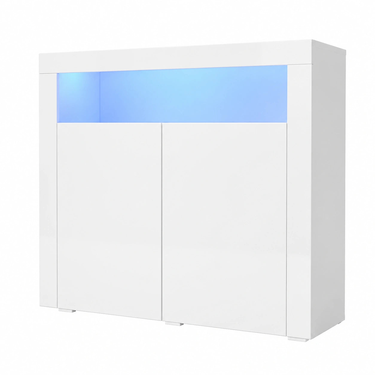 Commode, avec portes, avec éclairage LED, coloris blanc, pour la chambre ou le salon